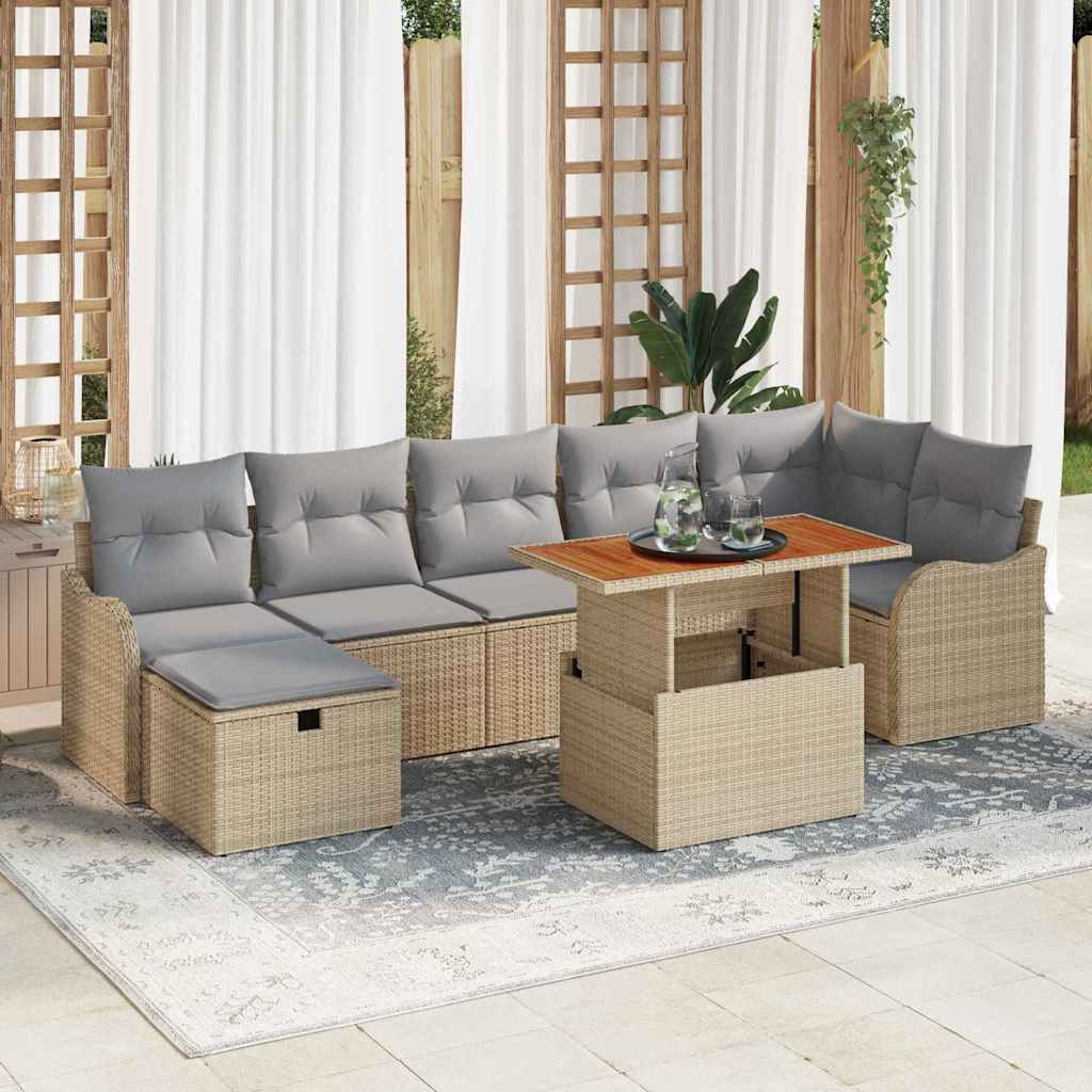 Sjedeća garnitura za vrt 8 kom. Bež poliratan 287,5 x 122,5 x 85 cm