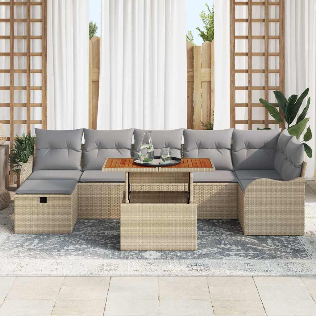 Sjedeća garnitura za vrt 8 kom. Bež poliratan 287,5 x 122,5 x 85 cm