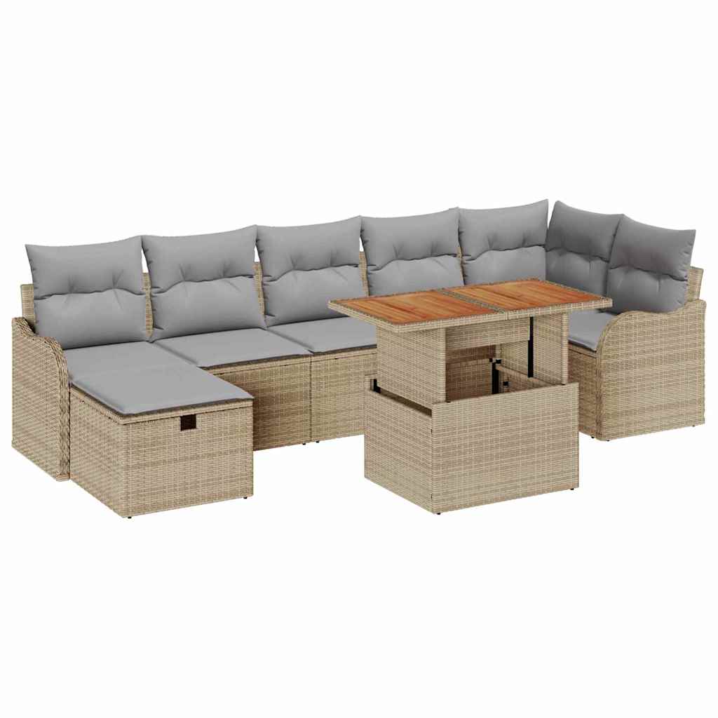 Sjedeća garnitura za vrt 8 kom. Bež poliratan 287,5 x 122,5 x 85 cm