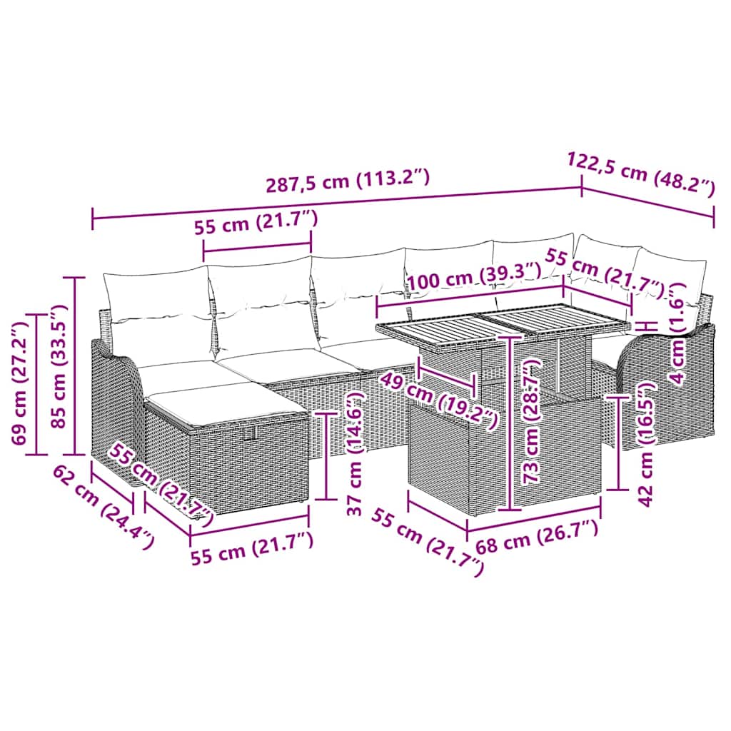 Sjedeća garnitura za vrt 8 kom. Bež poliratan 287,5 x 122,5 x 85 cm