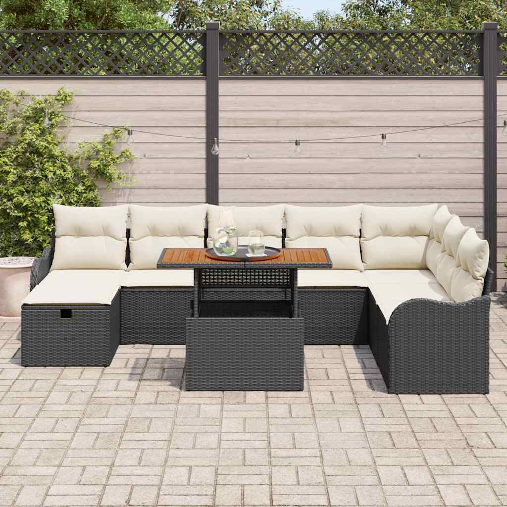 Sjedeća garnitura za vrt 9 kom. Crna poliratan 287.5 x 177.5 x 85 cm