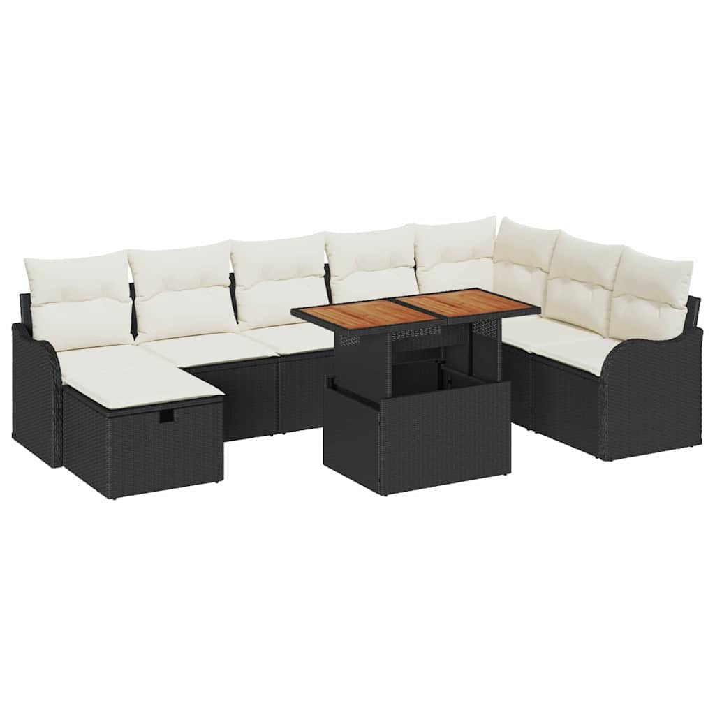 Sjedeća garnitura za vrt 9 kom. Crna poliratan 287.5 x 177.5 x 85 cm