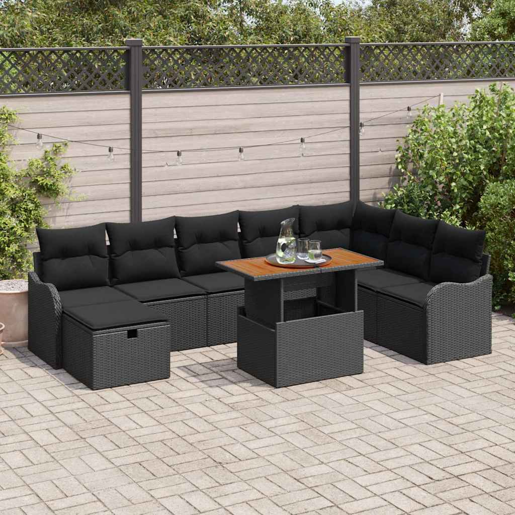 Sjedeća garnitura za vrt 9 kom. Crna poliratan 287,5 x 177,5 x 85 cm