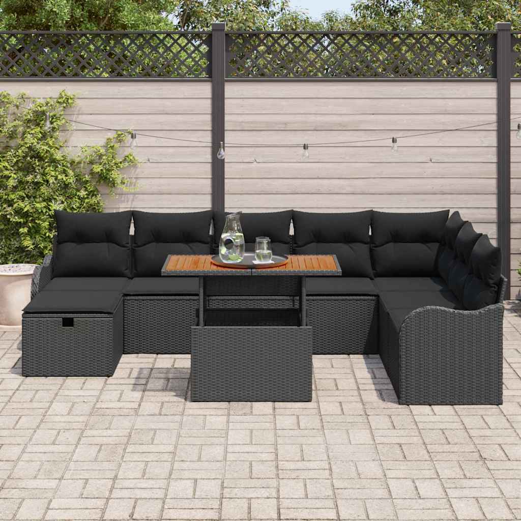 Sjedeća garnitura za vrt 9 kom. Crna poliratan 287,5 x 177,5 x 85 cm
