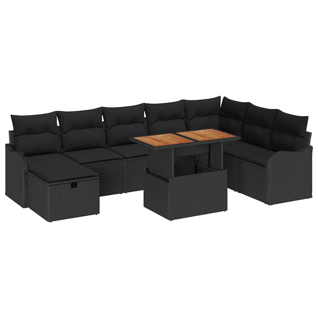Sjedeća garnitura za vrt 9 kom. Crna poliratan 287,5 x 177,5 x 85 cm