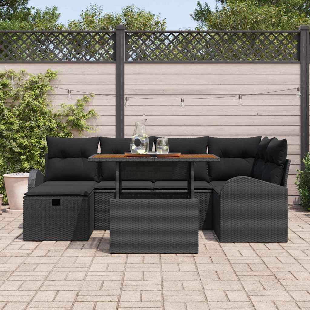 Sjedeća garnitura za vrt 7 kom. Crna poliratan 234 x 124 x 85 cm