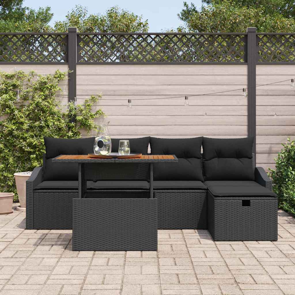Sjedeća garnitura za vrt 6 kom. Crna poliratan 233 x 117 x 85 cm