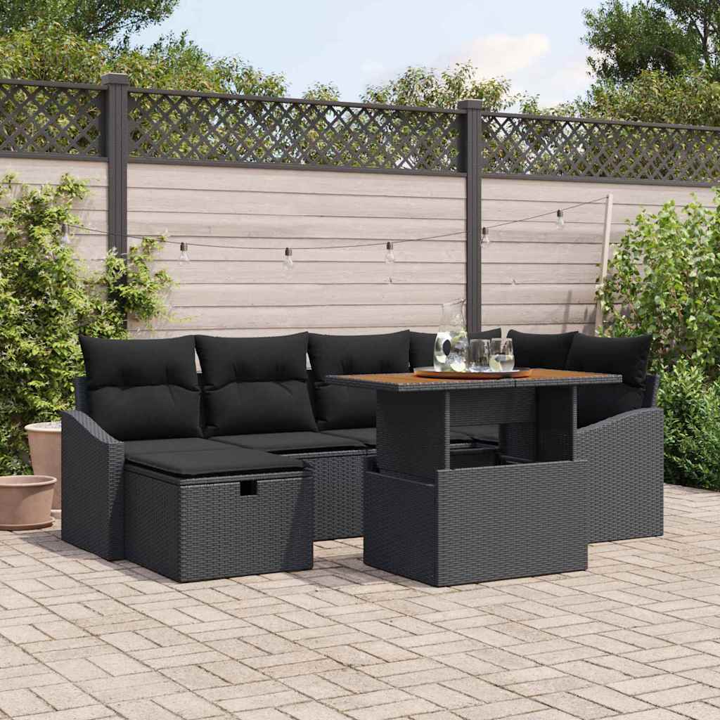 Sjedeća garnitura za vrt 7 kom. Crna poliratan 233.5 x 123.5 x 85 cm