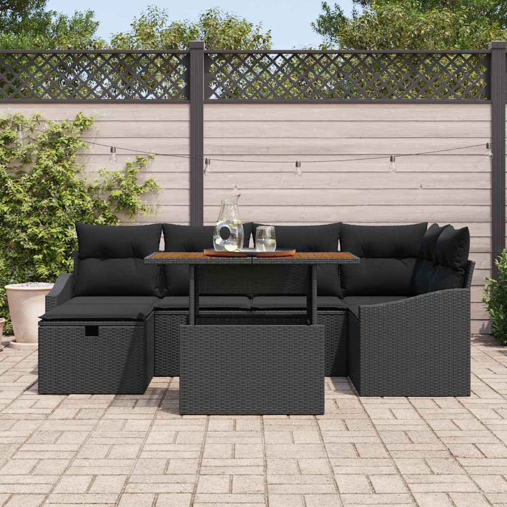 Sjedeća garnitura za vrt 7 kom. Crna poliratan 233.5 x 123.5 x 85 cm