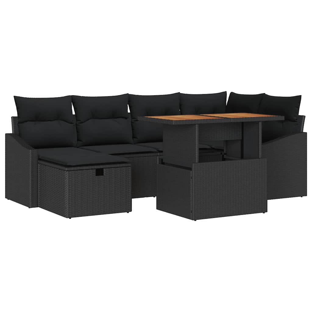 Sjedeća garnitura za vrt 7 kom. Crna poliratan 233.5 x 123.5 x 85 cm