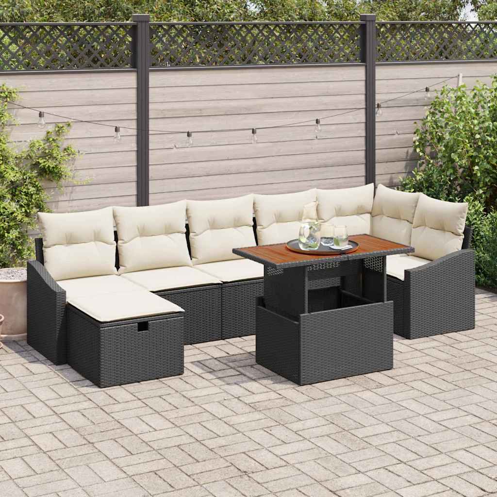 Sjedeća garnitura za vrt 8 kom. Crna poliratan 288.5 x 123.5 x 85 cm