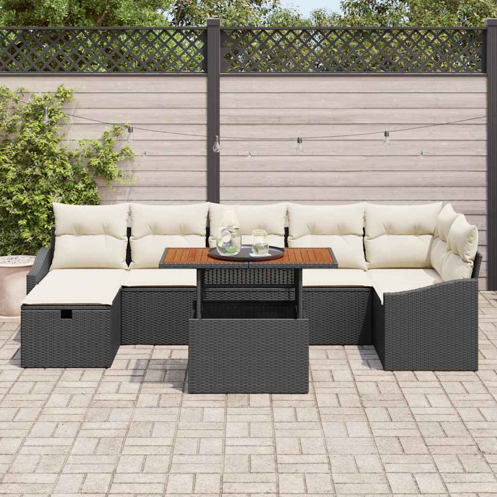 Sjedeća garnitura za vrt 8 kom. Crna poliratan 288.5 x 123.5 x 85 cm