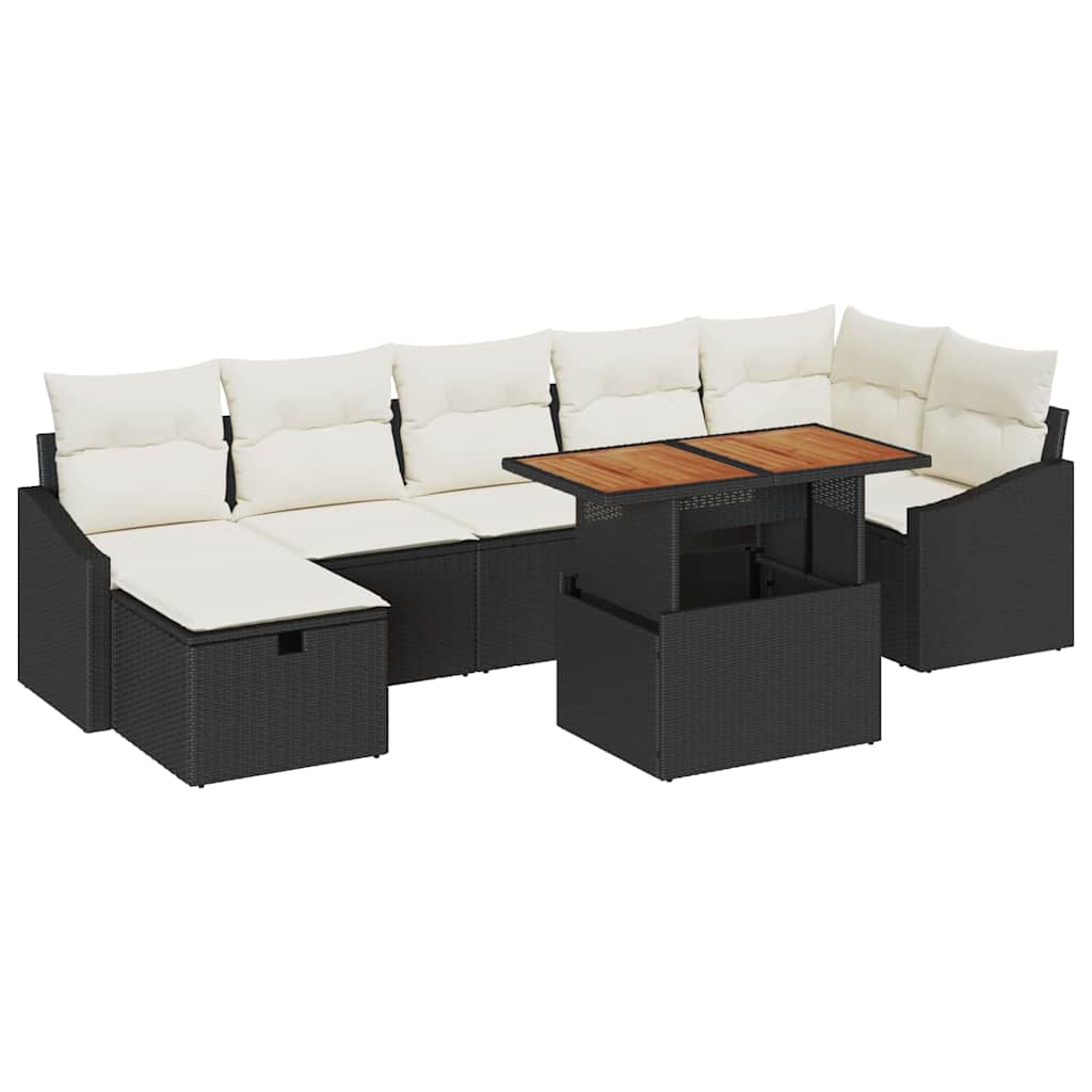 Sjedeća garnitura za vrt 8 kom. Crna poliratan 288.5 x 123.5 x 85 cm