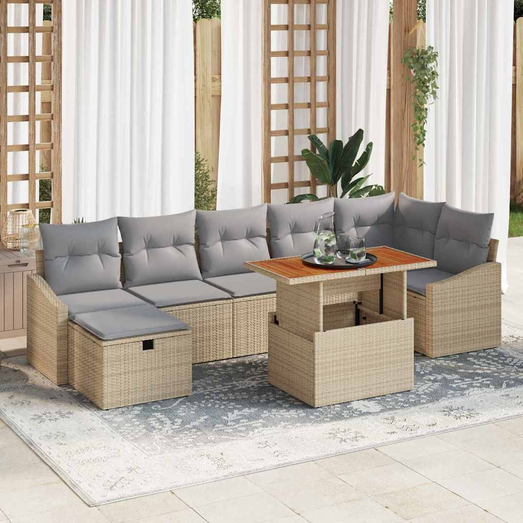 Sjedeća garnitura za vrt 8 kom. Bež poliratan 288,5 x 123,5 x 85 cm