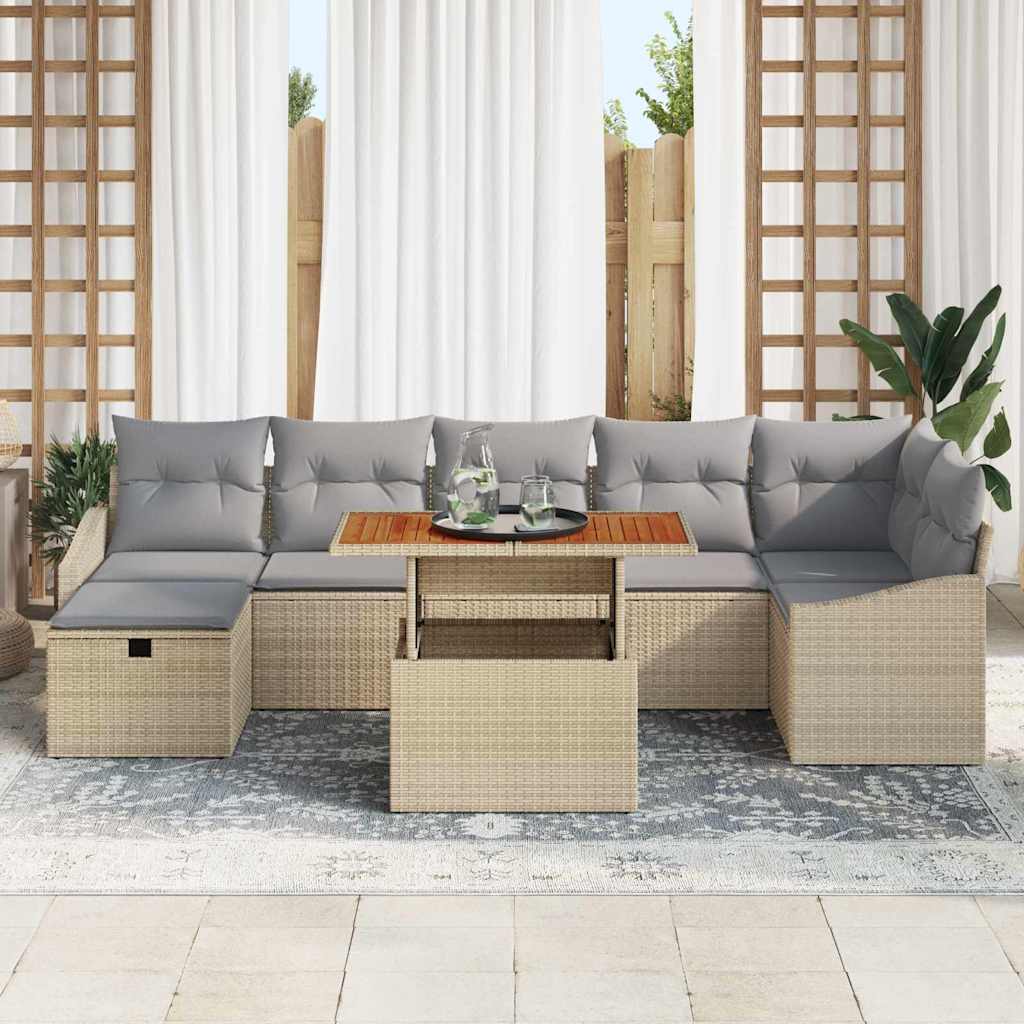 Sjedeća garnitura za vrt 8 kom. Bež poliratan 288,5 x 123,5 x 85 cm