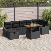 Sjedeća garnitura za vrt 8 kom. Crna poliratan 288.5 x 123.5 x 85 cm