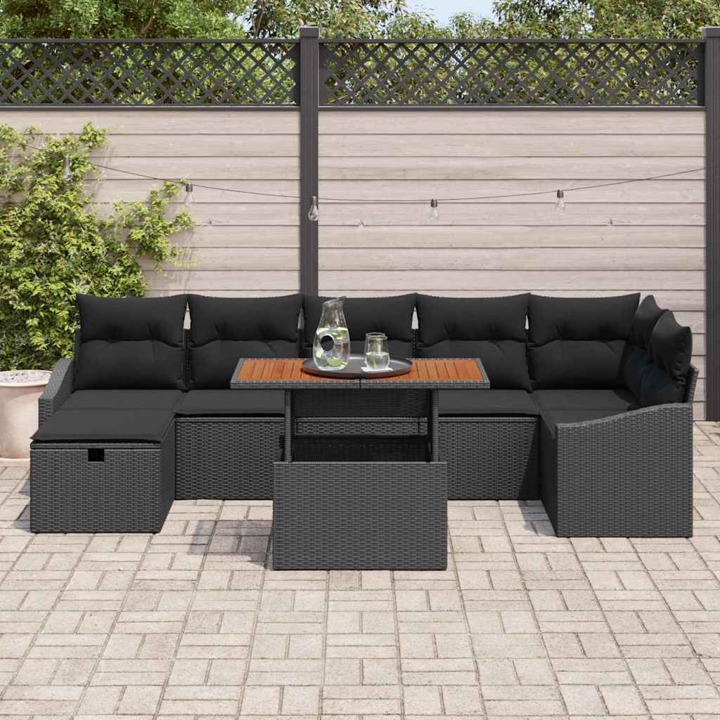 Sjedeća garnitura za vrt 8 kom. Crna poliratan 288.5 x 123.5 x 85 cm