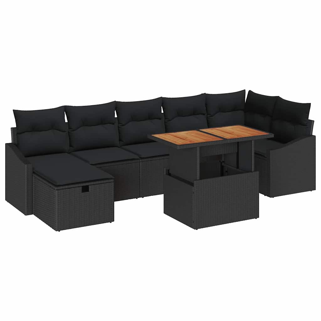Sjedeća garnitura za vrt 8 kom. Crna poliratan 288.5 x 123.5 x 85 cm