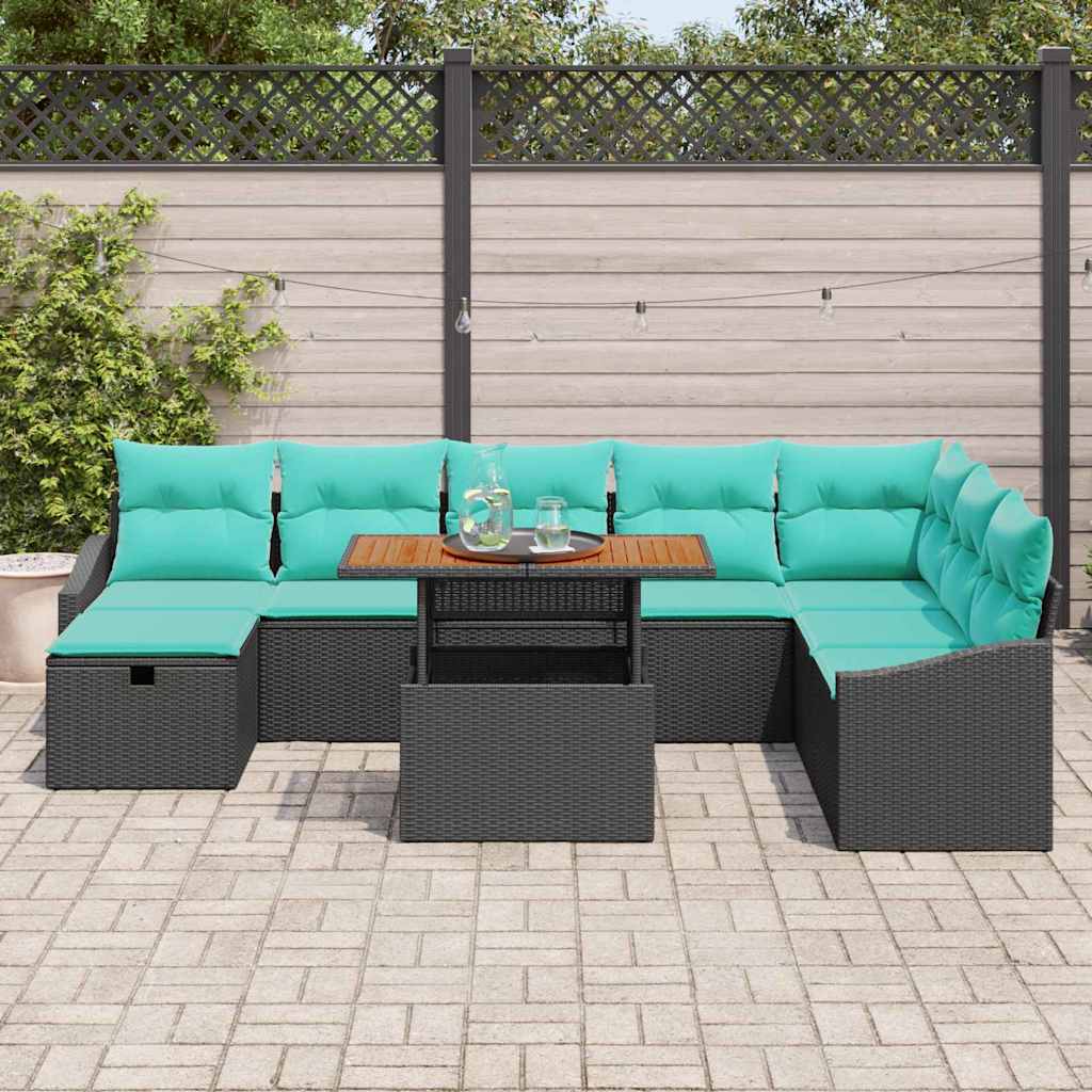 Sjedeća garnitura za vrt 9 kom. Crna poliratan 288.5 x 178.5 x 85 cm