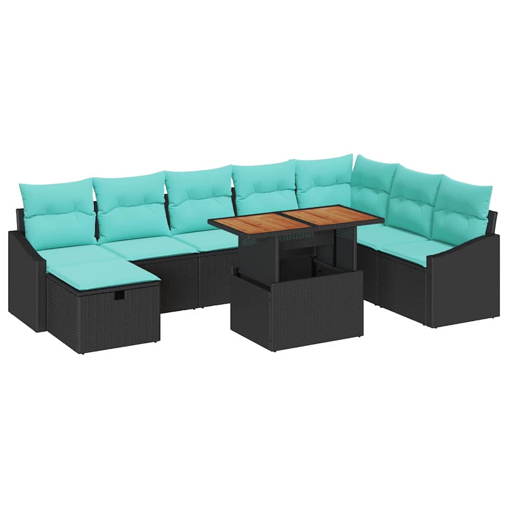 Sjedeća garnitura za vrt 9 kom. Crna poliratan 288.5 x 178.5 x 85 cm