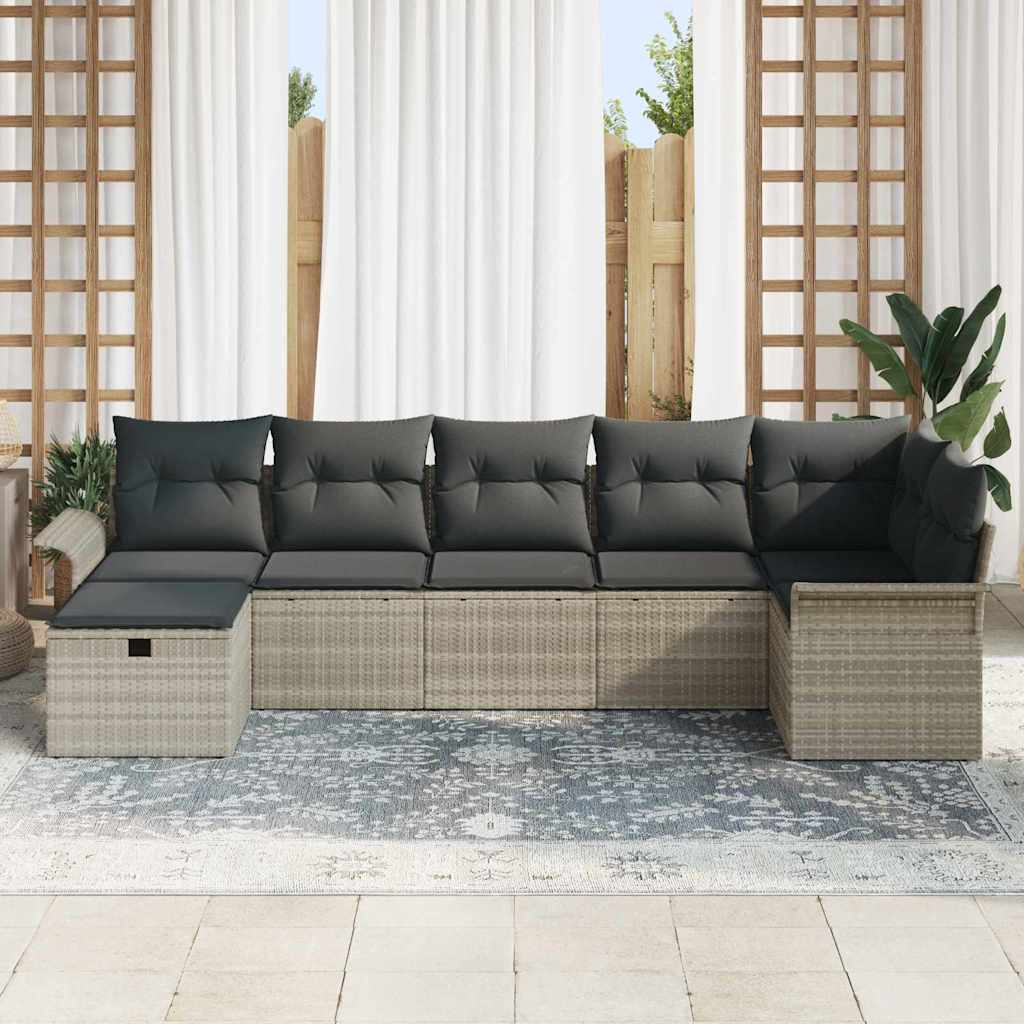 Sjedeća garnitura za vrt 7 kom. Poli ratan Siva 297,5 x 132,5 x 85 cm