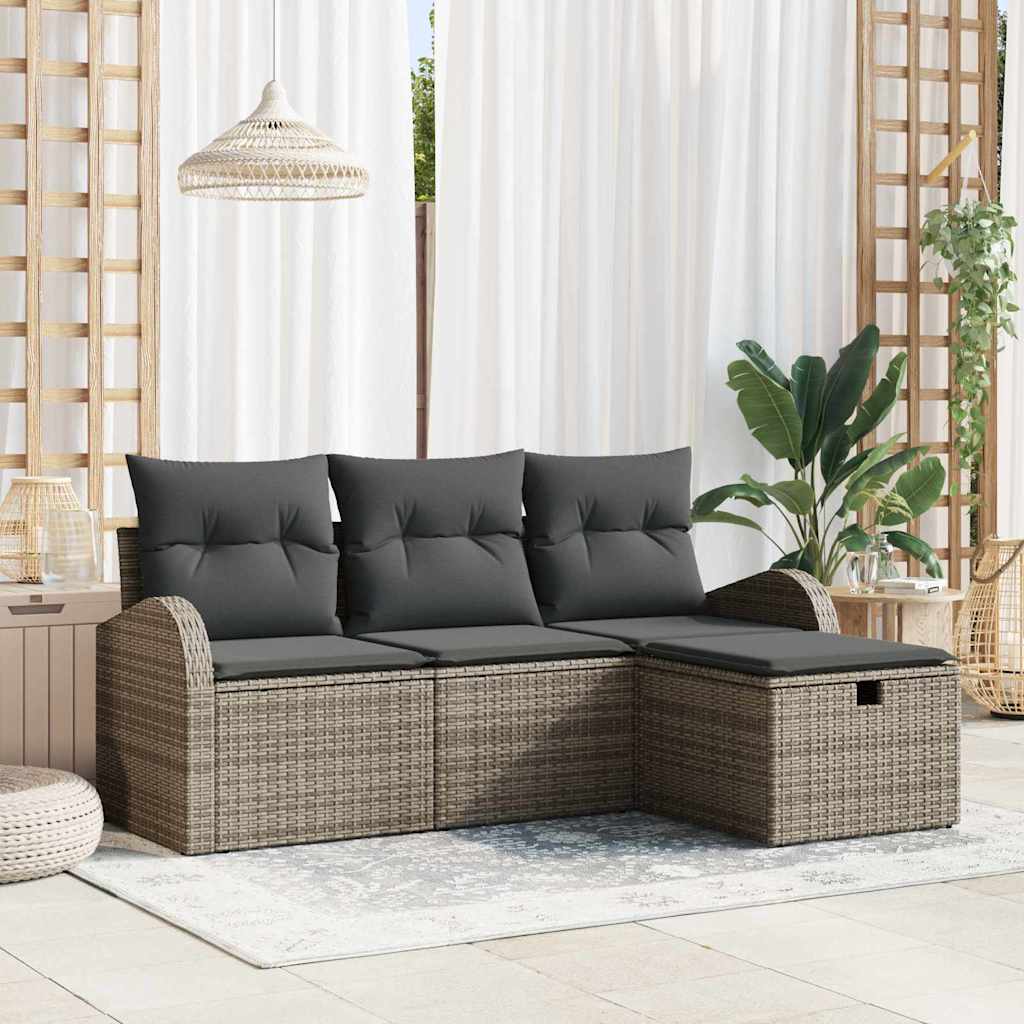 Sjedeća garnitura za vrt 4 kom. Siva poliratan Crna 179 x 117 x 85 cm