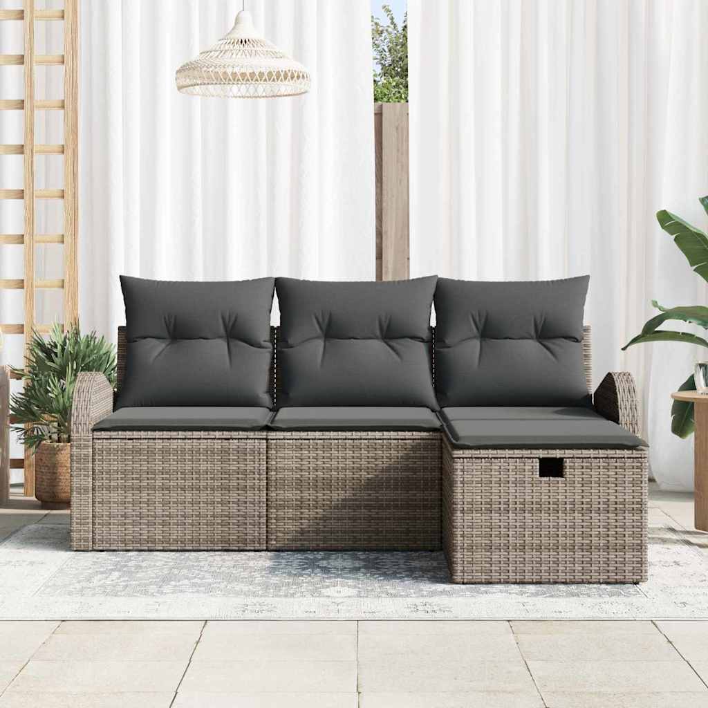 Sjedeća garnitura za vrt 4 kom. Siva poliratan Crna 179 x 117 x 85 cm
