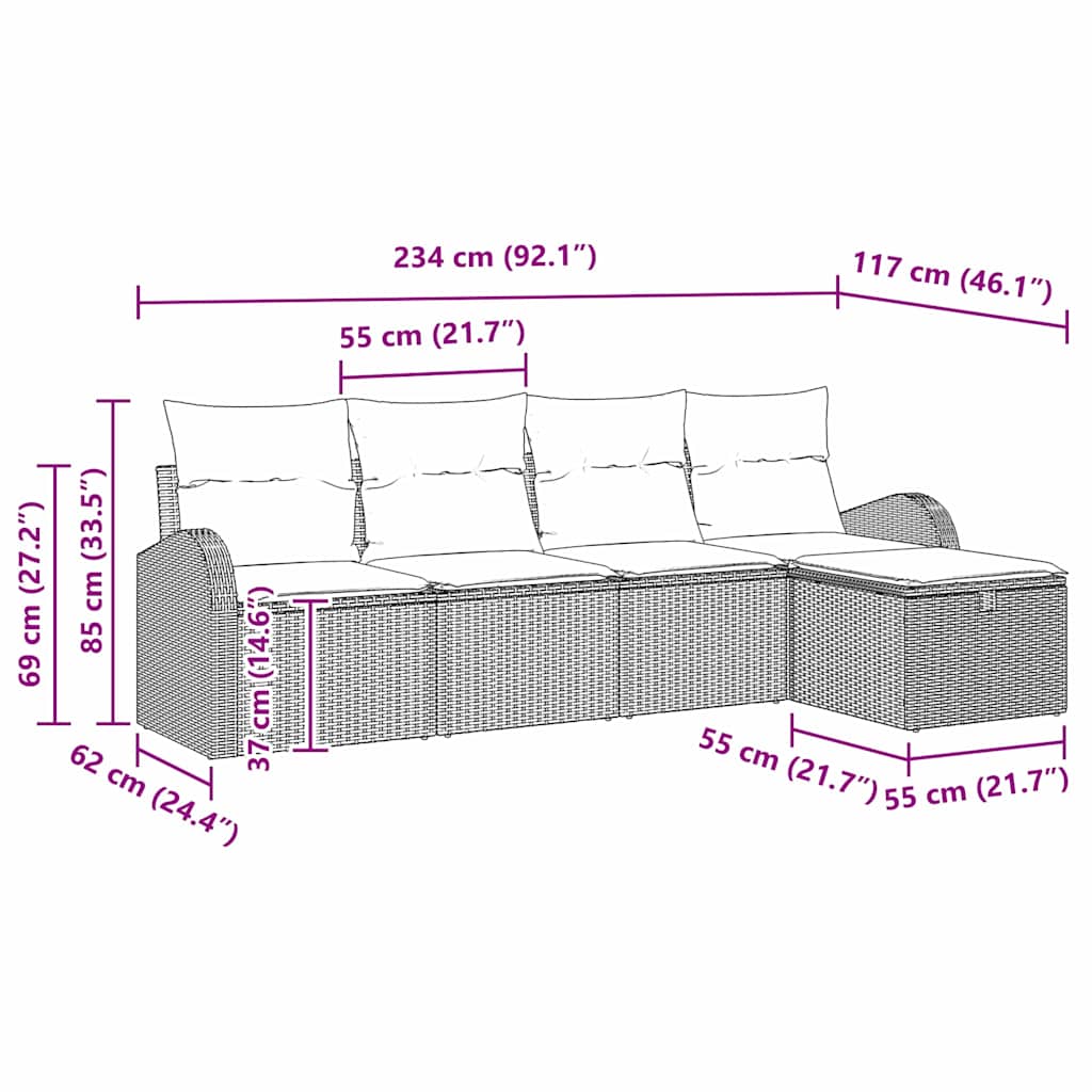 Sjedeća garnitura za vrt 5 kom. Siva poliratan 234 x 117 x 85 cm