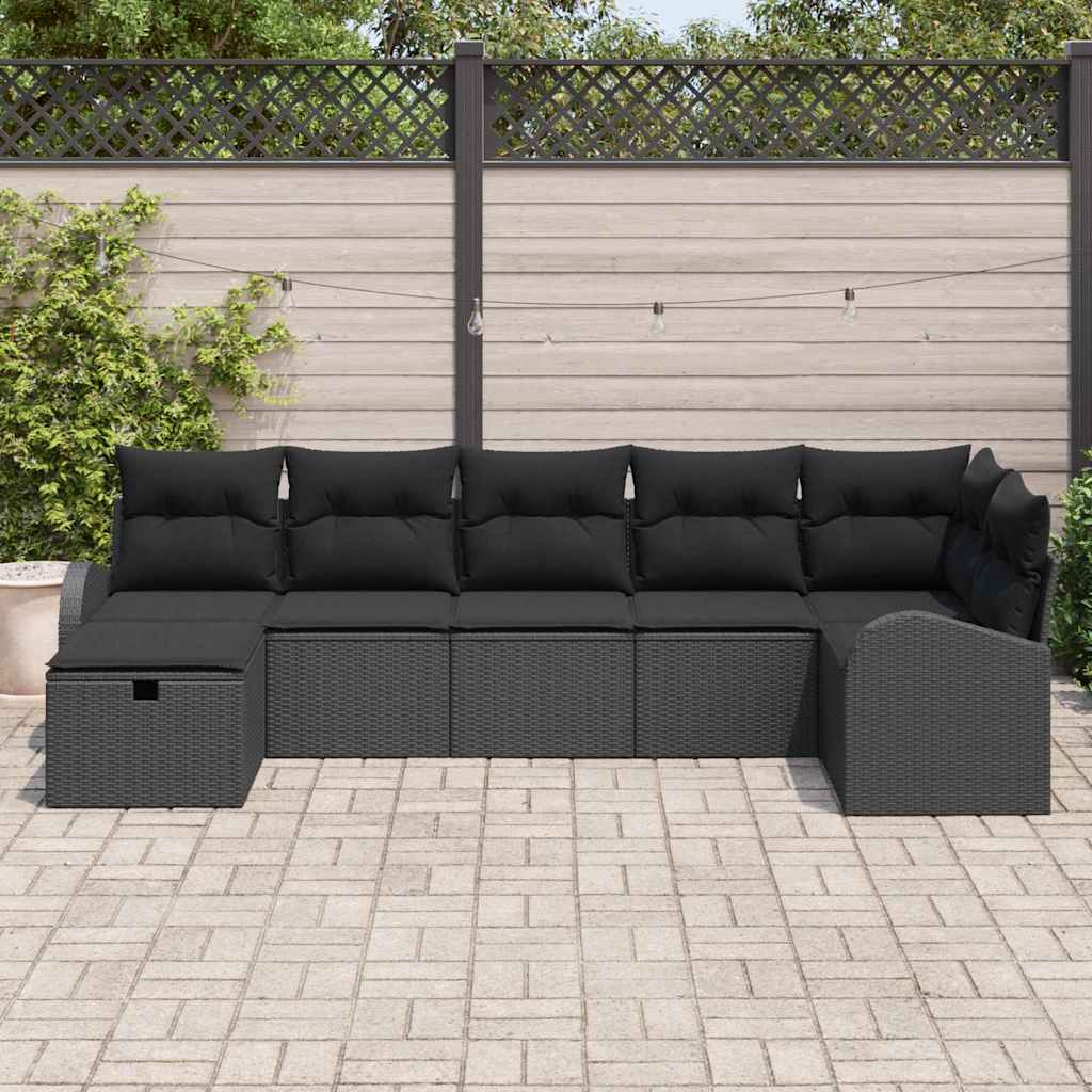 Sjedeća garnitura za vrt 7 kom. Crna poliratan 289 x 124 x 85 cm