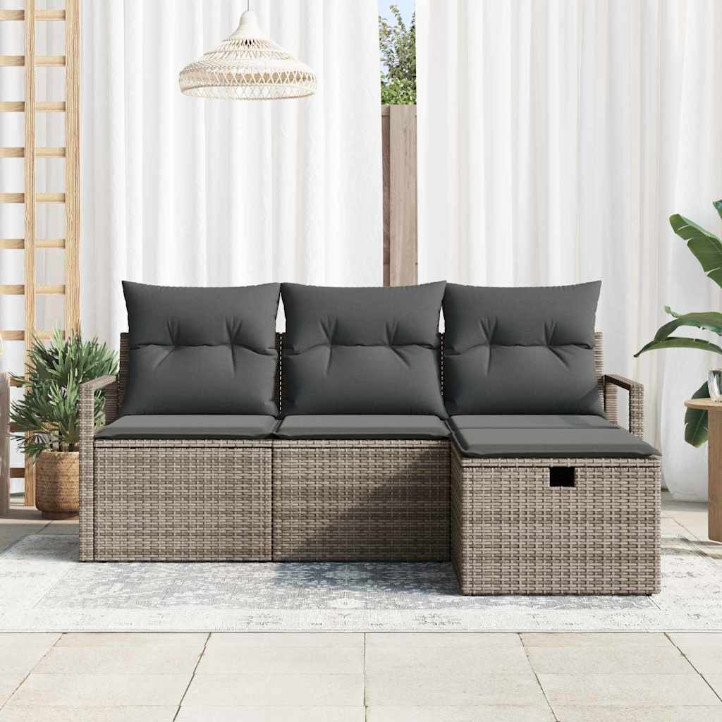 Sjedeća garnitura za vrt 4 kom. Siva poliratan Crna 175 x 117 x 85 cm