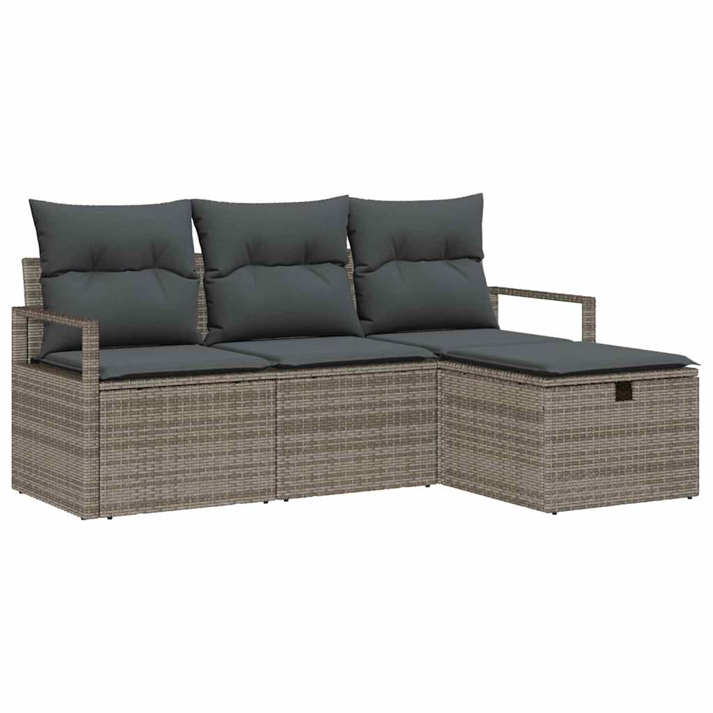 Sjedeća garnitura za vrt 4 kom. Siva poliratan Crna 175 x 117 x 85 cm