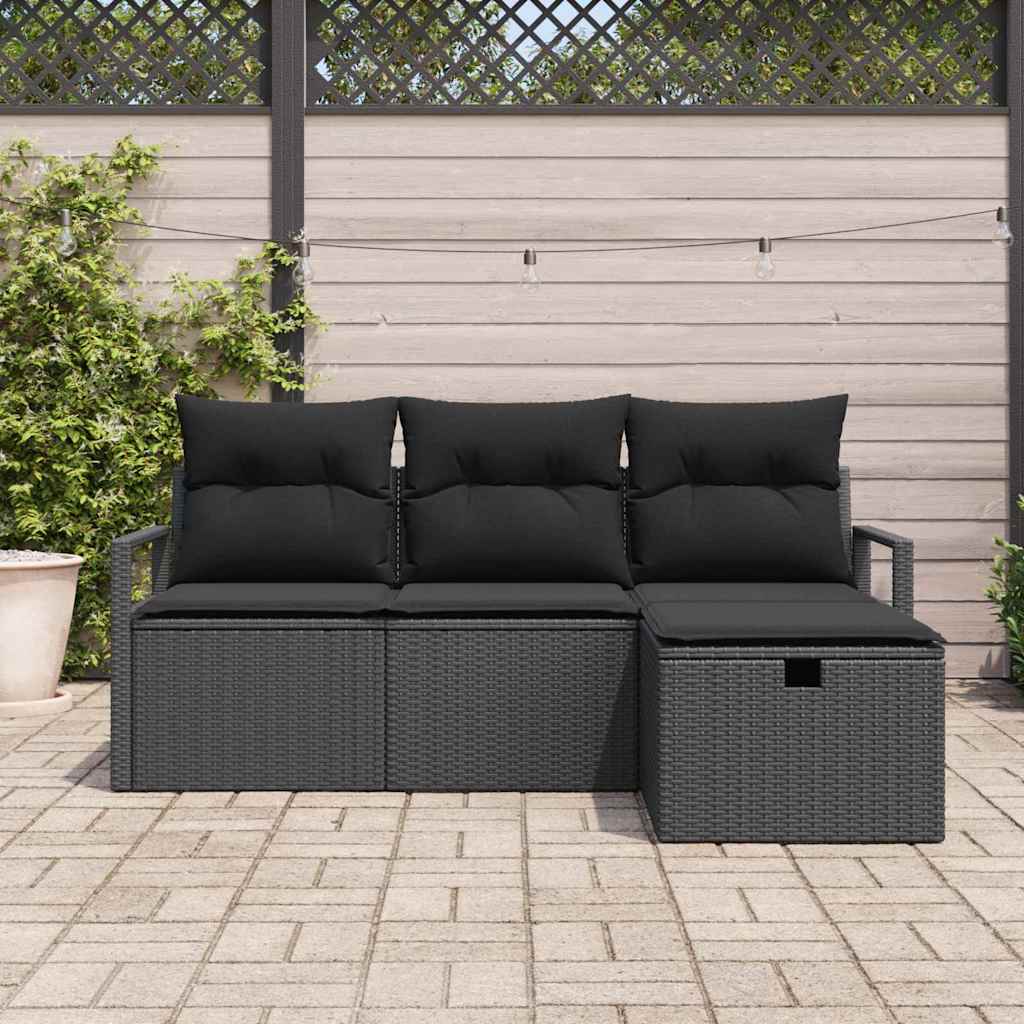 Sjedeća garnitura za vrt 4 kom. Crna poliratan 175 x 117 x 85 cm