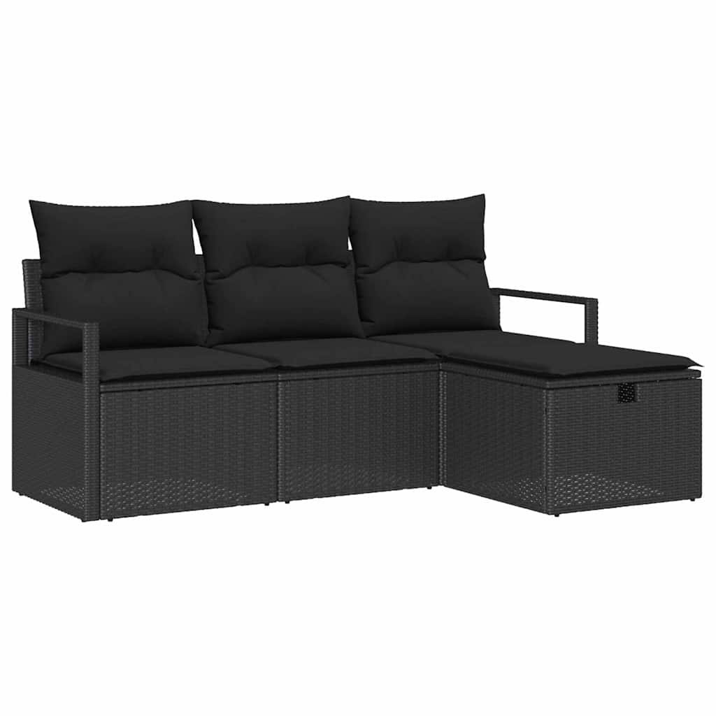 Sjedeća garnitura za vrt 4 kom. Crna poliratan 175 x 117 x 85 cm