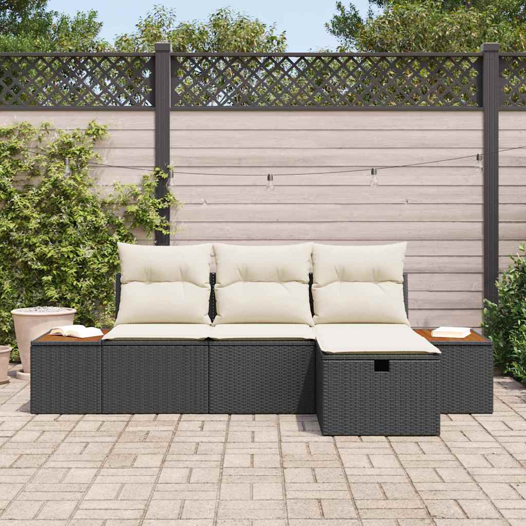 Sjedeća garnitura za vrt 4 kom. Crna poliratan 55 x 62 x 69 cm