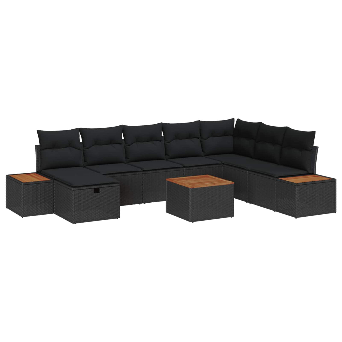 Sjedeća garnitura za vrt 9 kom. Crna poliratan 55 x 62 x 69 cm