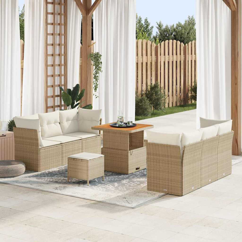 Sjedeća garnitura za vrt 9 kom. Bež poliratan 80 x 80 x 71 cm