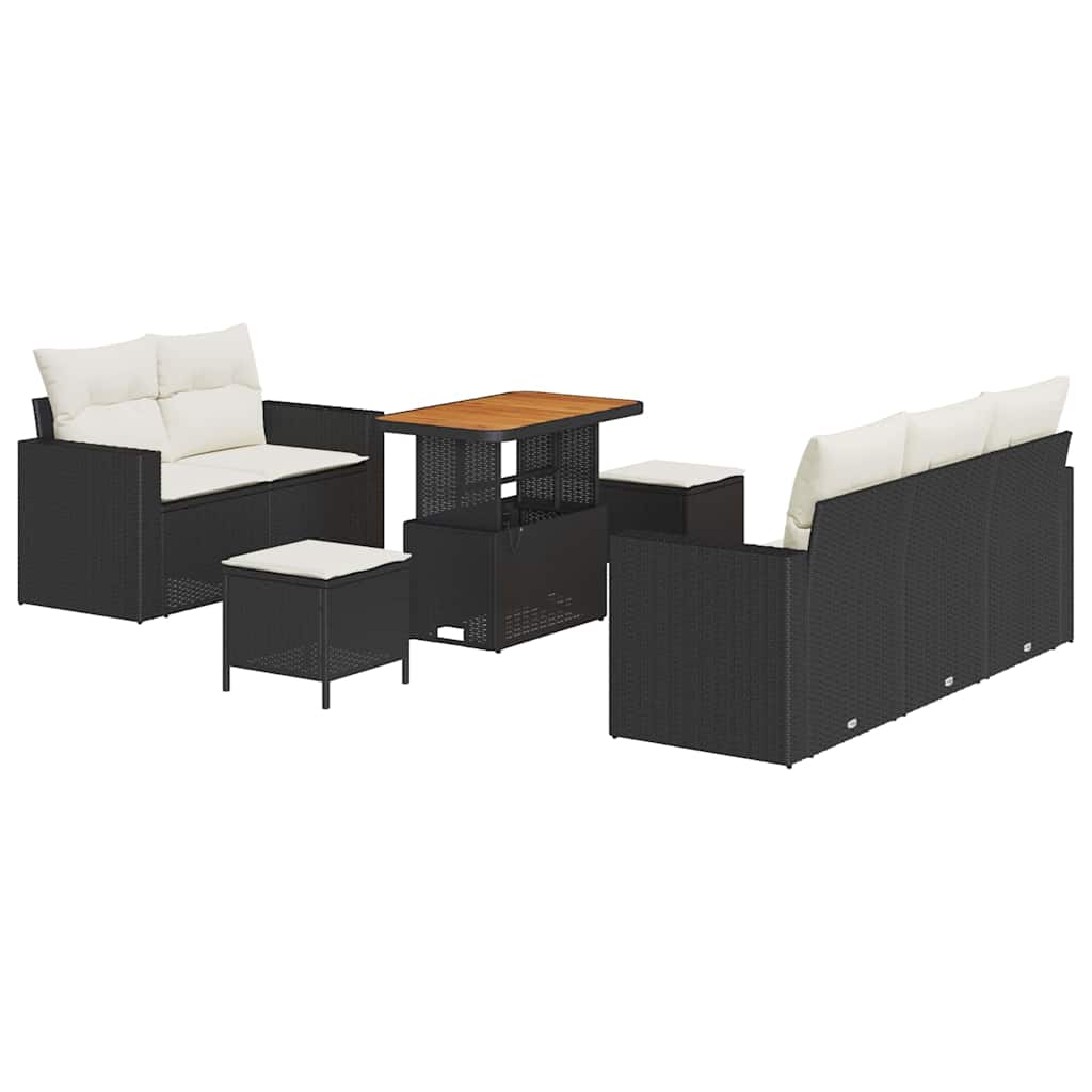 Sjedeća garnitura za vrt s jastukom 8 pcs Crna poliratan 90 x 55 x 71 cm