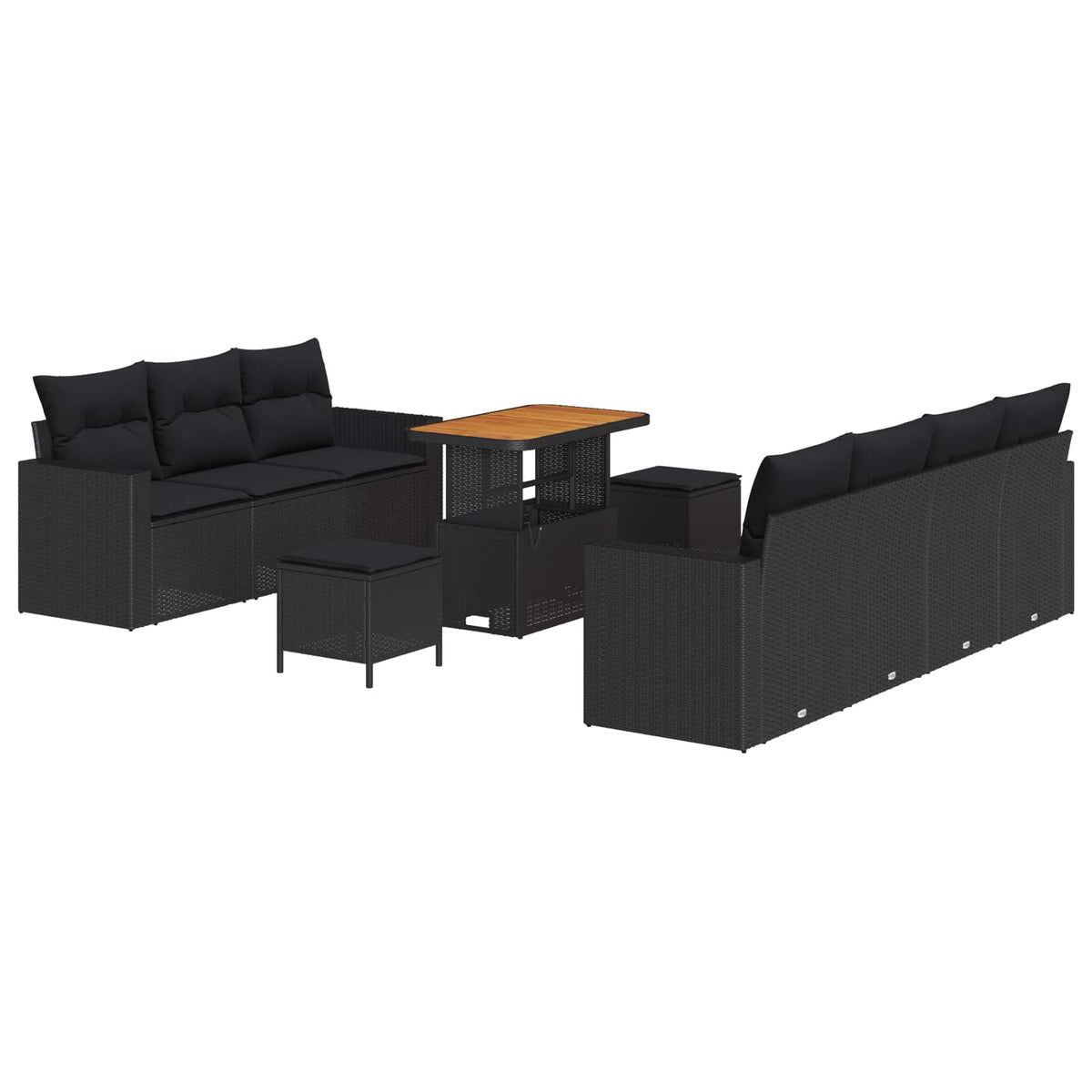 Sjedeća garnitura za vrt 10 kom. Crna poliratan 90 x 55 x 71 cm
