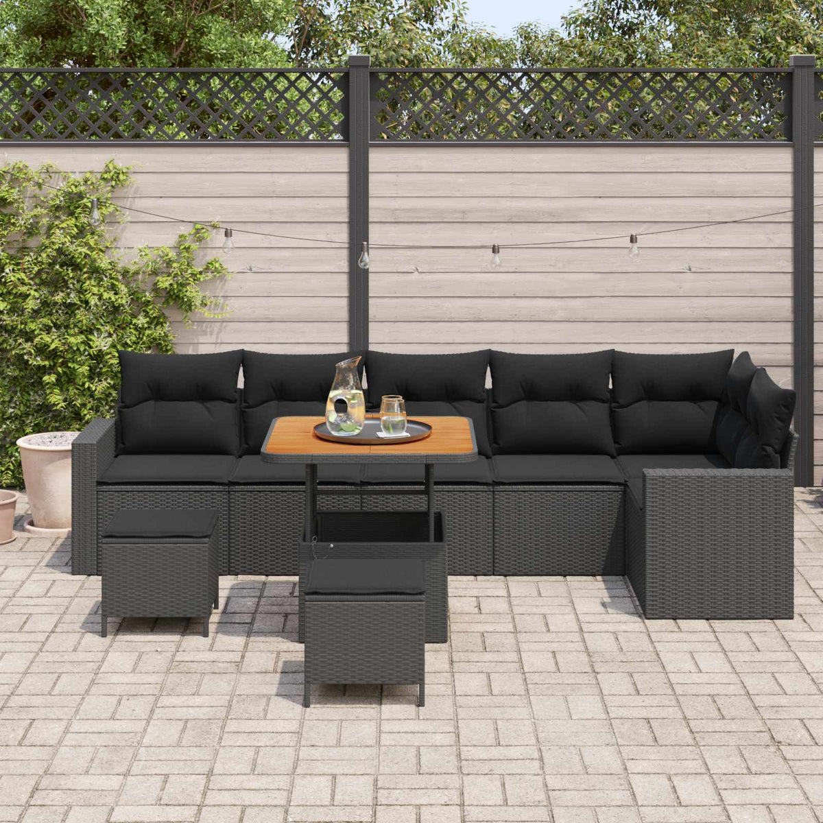 Sjedeća garnitura za vrt 9 kom. Crna poliratan 80 x 80 x 71 cm