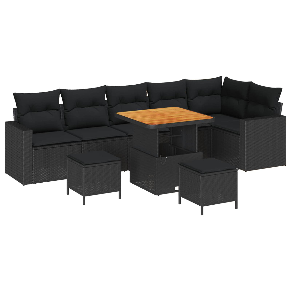 Sjedeća garnitura za vrt 9 kom. Crna poliratan 80 x 80 x 71 cm