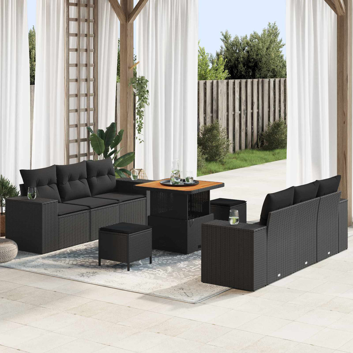 Sjedeća garnitura za vrt 9 kom. Crna Poli ratan 221 x 62 x 85 cm