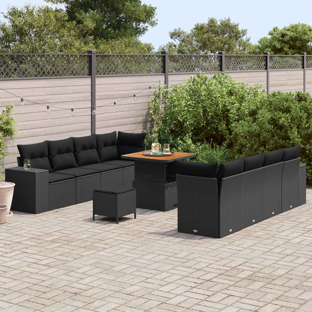Sjedeća garnitura za vrt 11 kom. Crna poliratan 255 x 62 x 85 cm