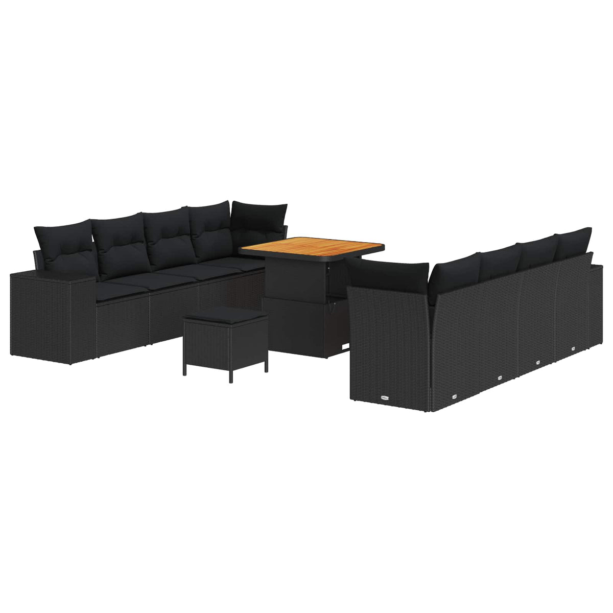 Sjedeća garnitura za vrt 11 kom. Crna poliratan 255 x 62 x 85 cm