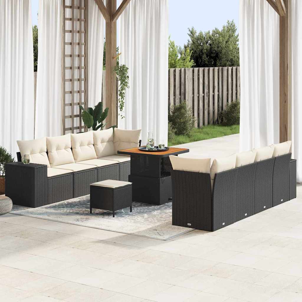 Sjedeća garnitura za vrt 11 kom. Crna poliratan 255 x 62 x 85 cm