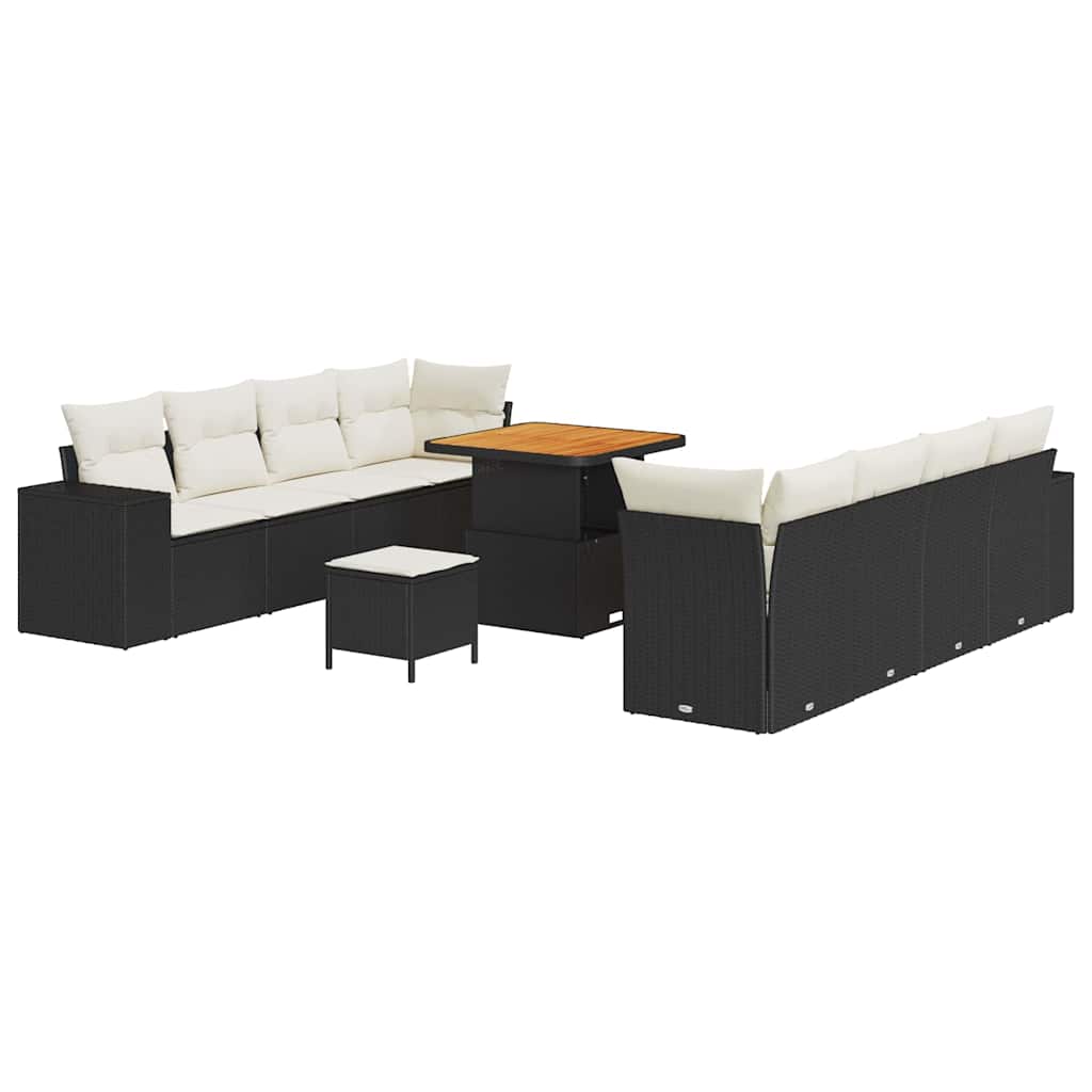 Sjedeća garnitura za vrt 11 kom. Crna poliratan 255 x 62 x 85 cm