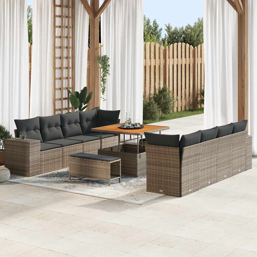 Sjedeća garnitura za vrt 11 kom. Siva poliratan 255 x 62 x 85 cm