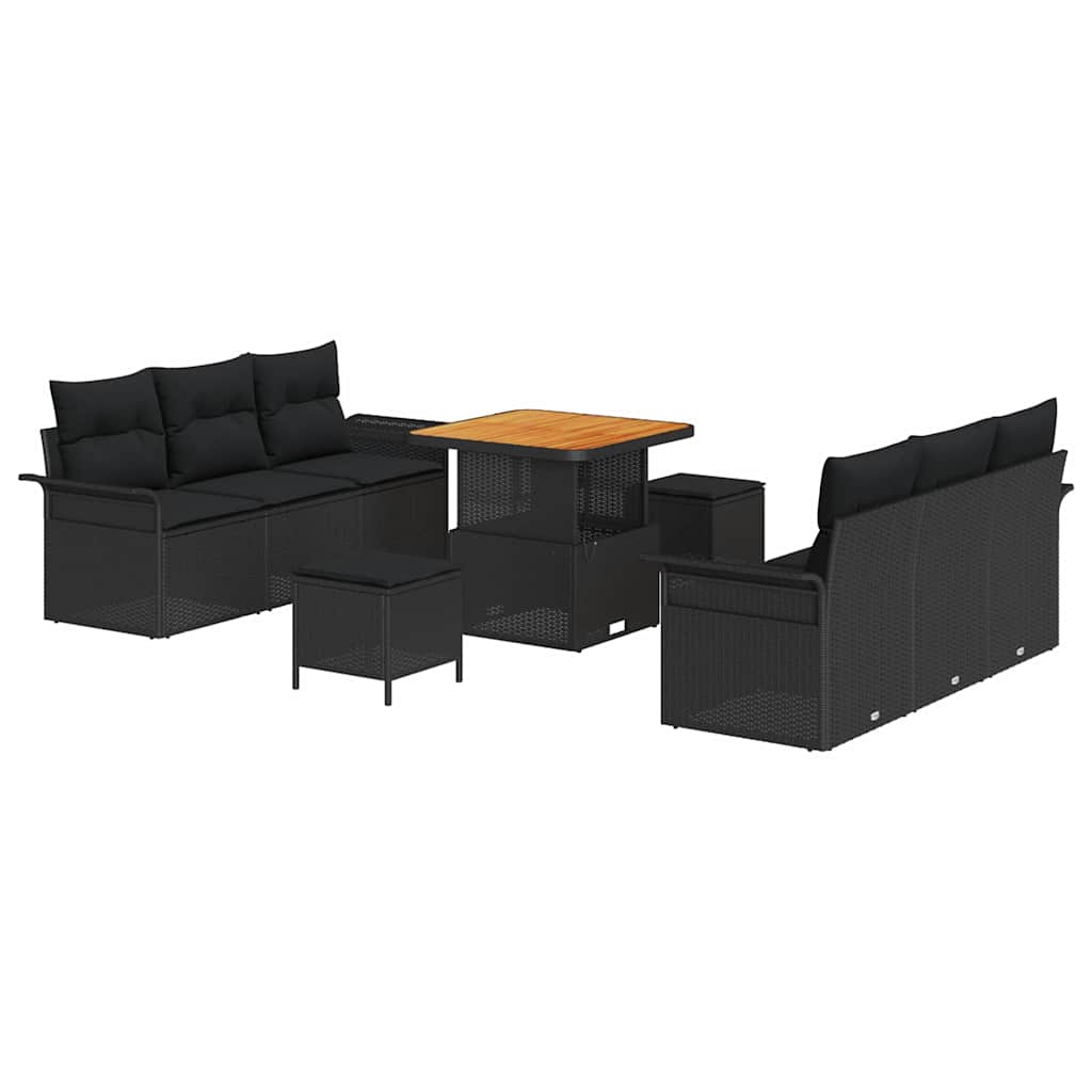 Sjedeća garnitura za vrt 9 kom. Crna poliratan 196 x 62 x 85 cm