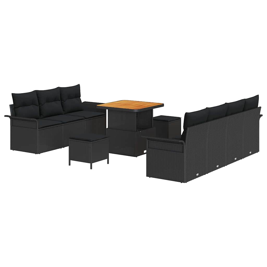 Sjedeća garnitura za vrt 10 kom. Crna poliratan 251 x 62 x 85 cm
