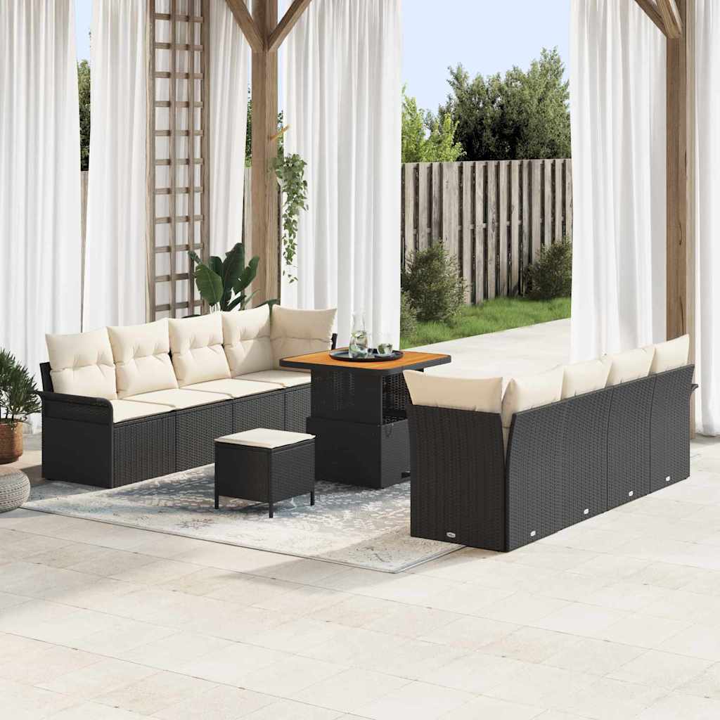 Sjedeća garnitura za vrt 11 kom. Crna poliratan 242.5 x 62 x 85 cm