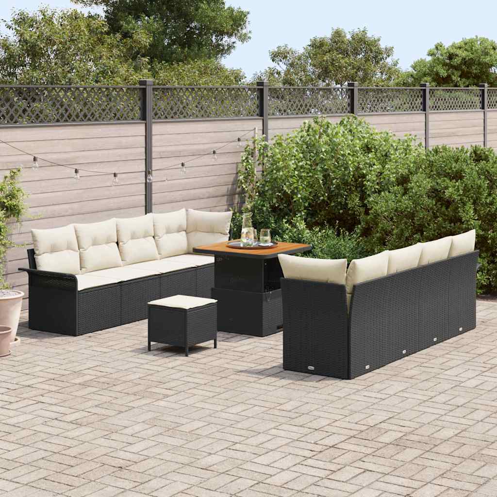 Sjedeća garnitura za vrt 11 kom. Crna poliratan 242.5 x 62 x 85 cm